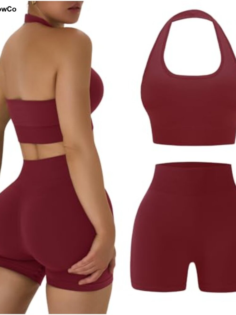 Seamless 2pc Halter Sports Bra & Scrunch Butt Shorts Set